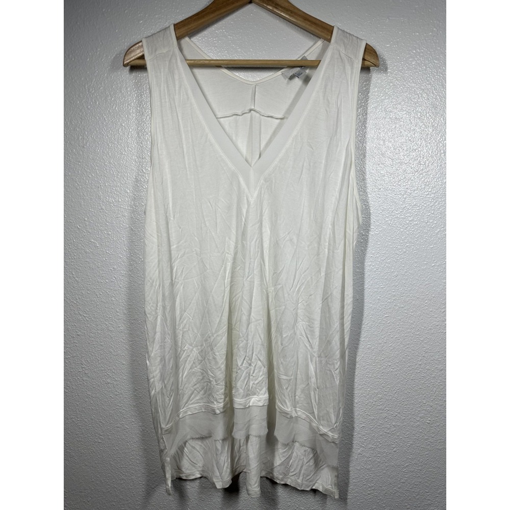 14th & Union Tank Top Womens XL White Sleeveless V Neck Layered Hem Blouse Shirt